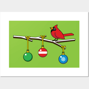 Red Cardinal on Christmas Bare Branch Posters and Art